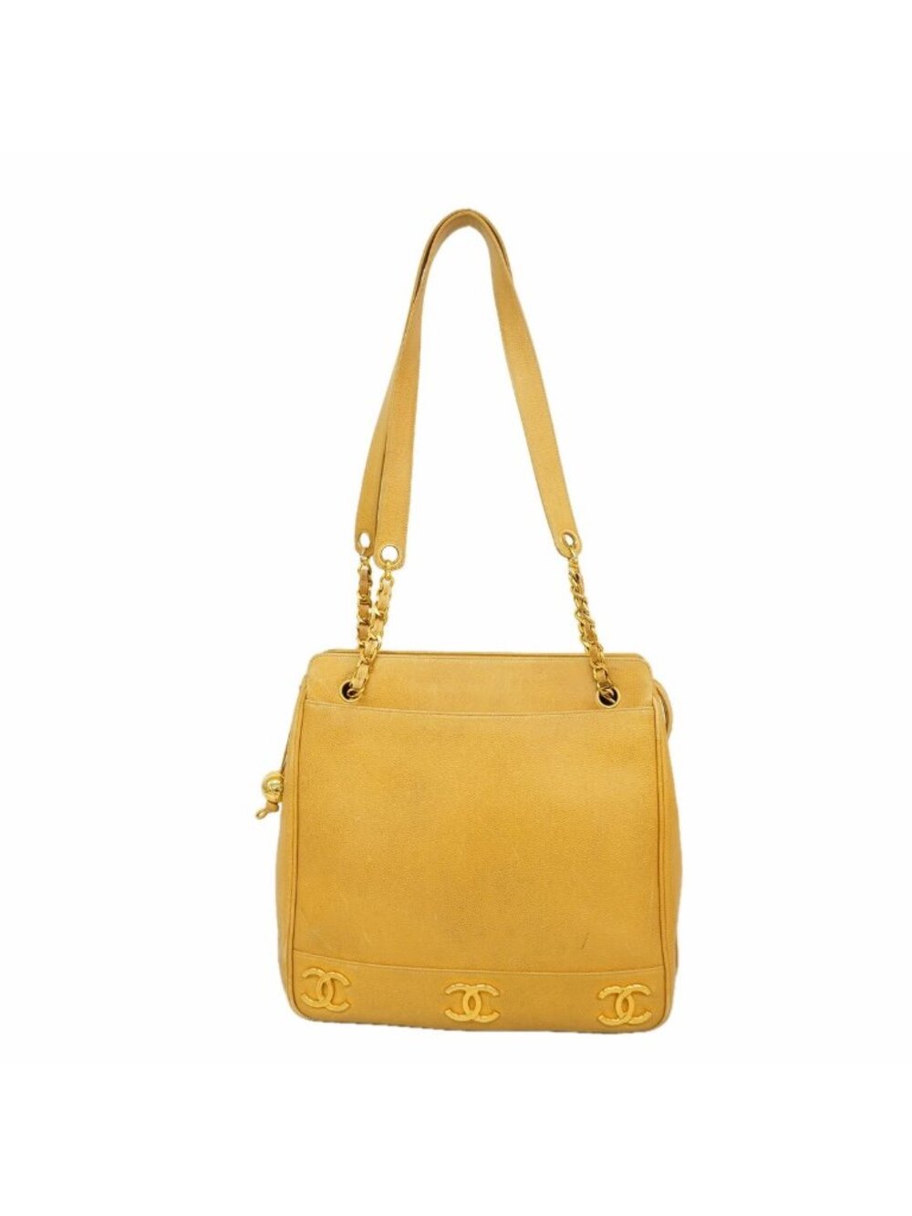 Chanel Shoulder Bag Triple Coco Caviar Leather Beige Gold